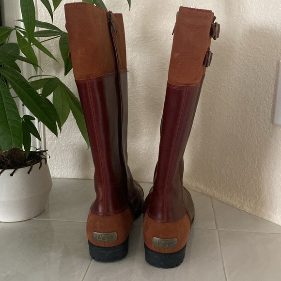 NWOT UGG tall cap toe cognac leather boots with shearling - Picture 3 of 11